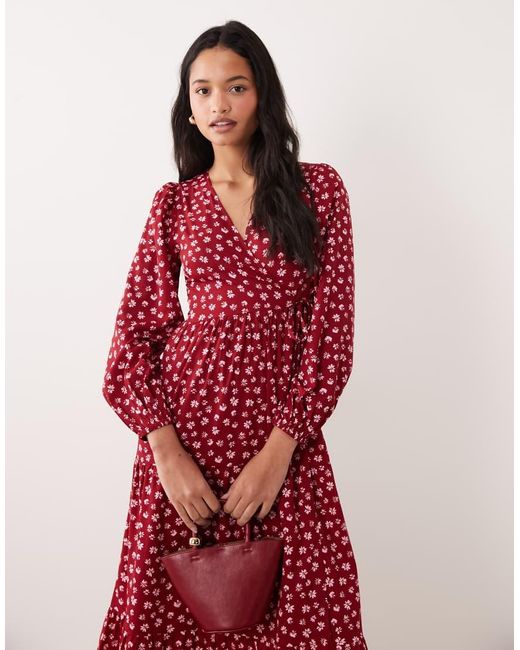 Wednesday's Girl Red Long Sleeve Wrap Midaxi Dress