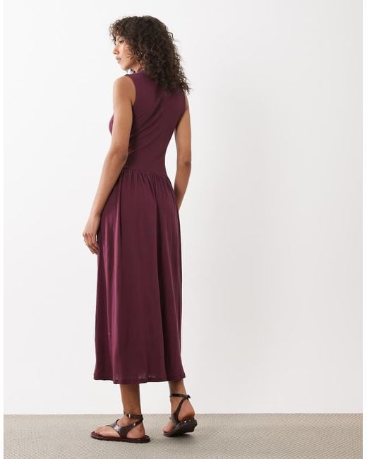 ASOS Purple Funnel Neck Maxi Dress With Twist Waist Detail