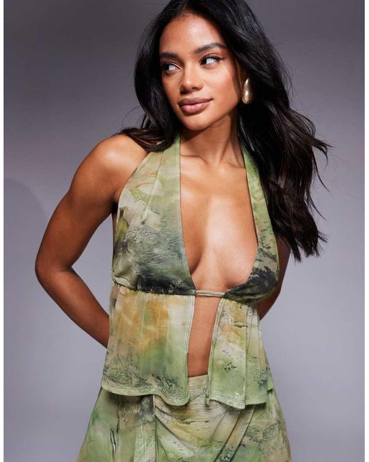 ASOS Multicolor Co-ord Mesh Halterneck Top With Open Back