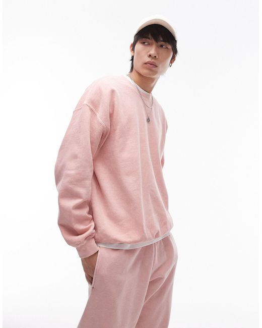 Topman – oversize-sweatshirt mit hell vintage-waschung in Pink für Herren