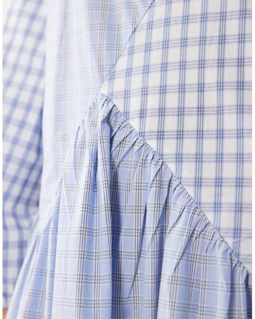 Y.A.S Blue Cutabout Seam Fabric Mix Midi Dress