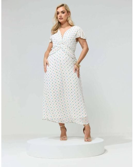 Yours Clothing White Dobby Twist Front Maxi Dress