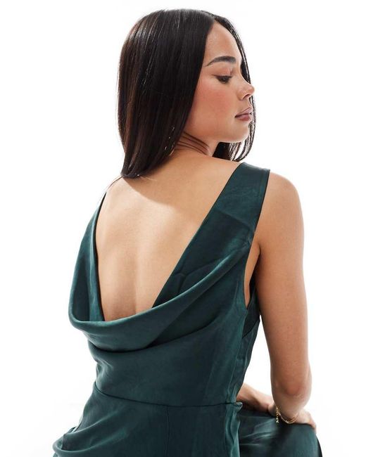 Vestido De Dama De Honor Largo Verde Con Espalda Desbocada De Satén De Six Stories de color Blue