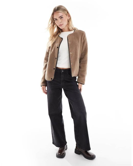 Vero Moda Brown Lightweight Contrast Teddy Jacket