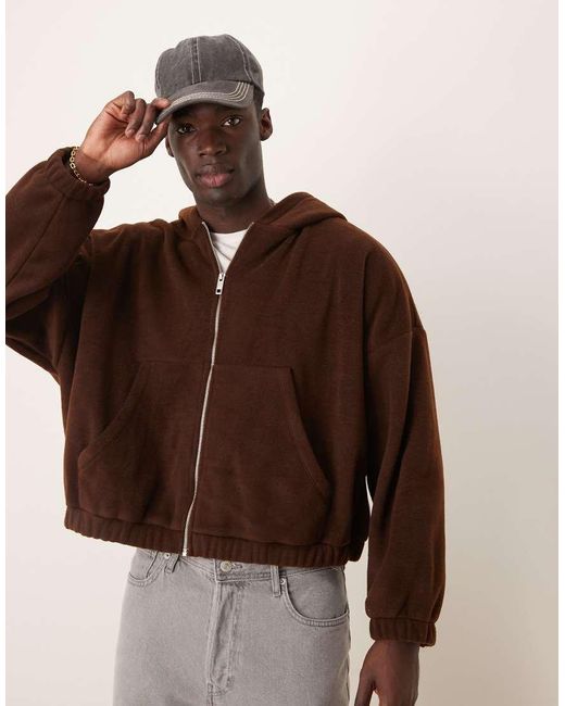 ASOS Co Ord Extreme Oversized Cropped Fleece Zip Through Hoodie in Brown for Men Lyst UK