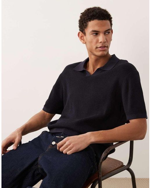 Jack & Jones Blue Premium Split Neck Knitted Top for men
