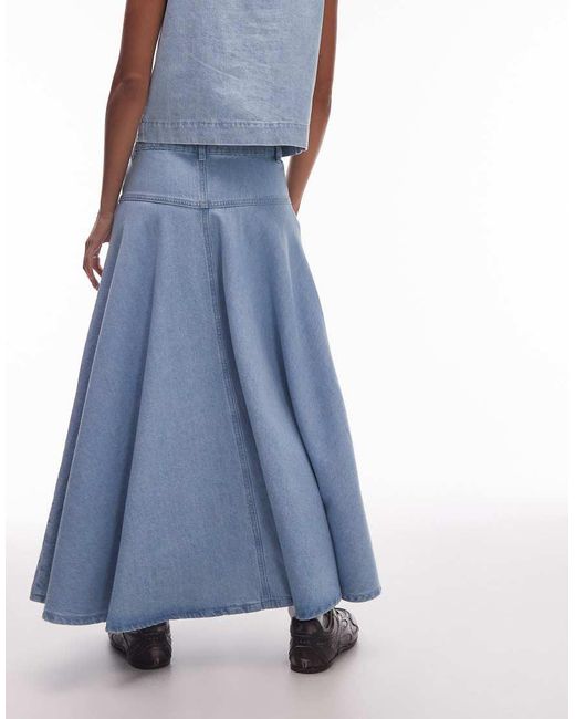 TOPSHOP Blue Denim Yoke Front Maxi Skirt