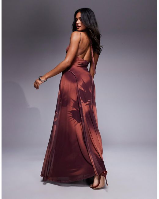 ASOS Red – maxikleid aus netzstoff mit nahtdetail und verschwommenem blumenmuster