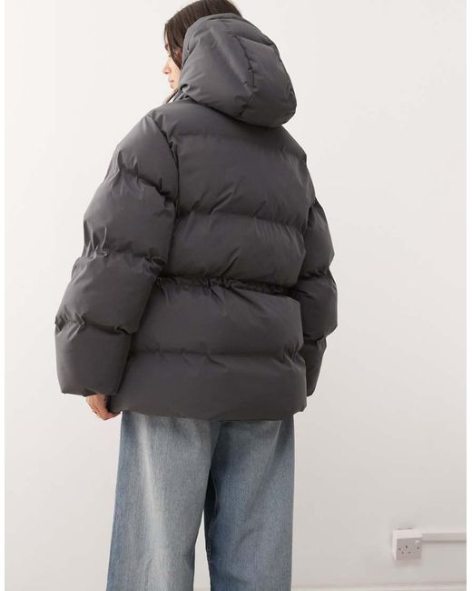Weekday Gray Cinched Puffer Coat With Detachable Hood