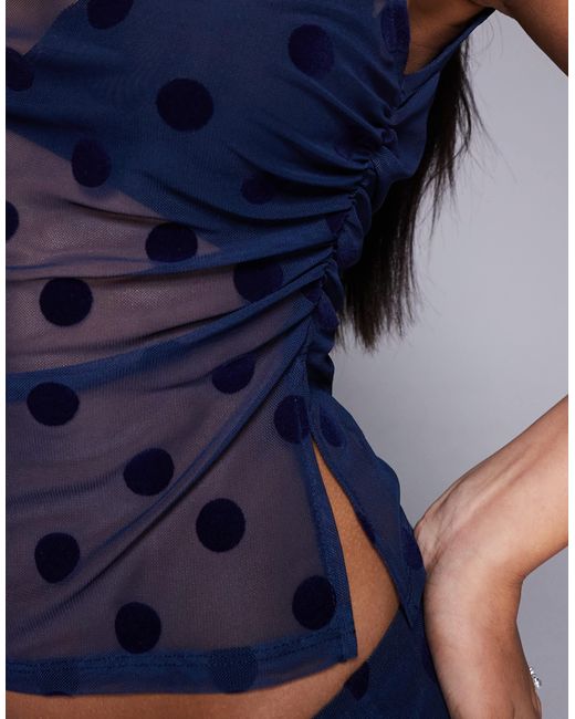 ASOS Blue Flocked Mesh Co Ord Top
