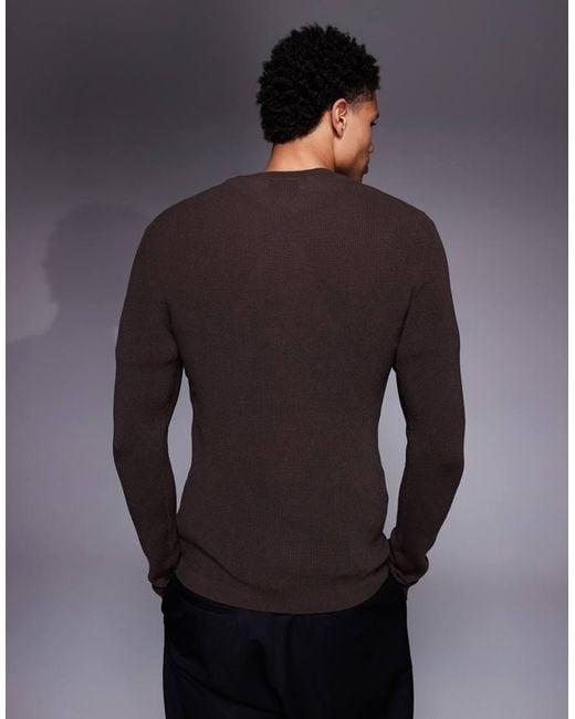 ASOS Gray Muscle Fit Long Sleeve Knitted Crew Neck T-shirt for men