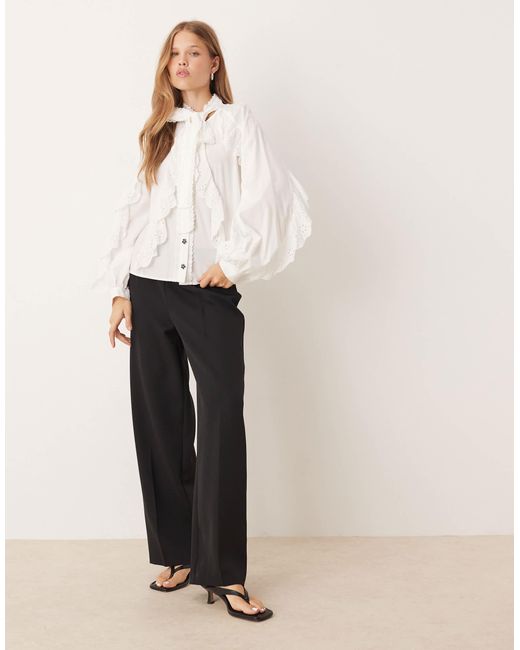 Sister Jane White Broderie Trim Pussybow Shirt