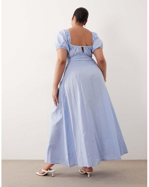 Esmee Curve Blue Puff Sleeve Tie Front Maxi Beach Dress