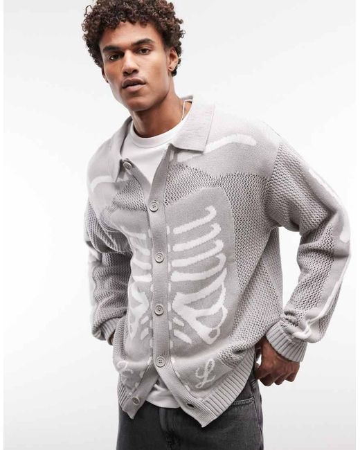 Xlarge White Scanner Knitted Button Up Cardigan for men