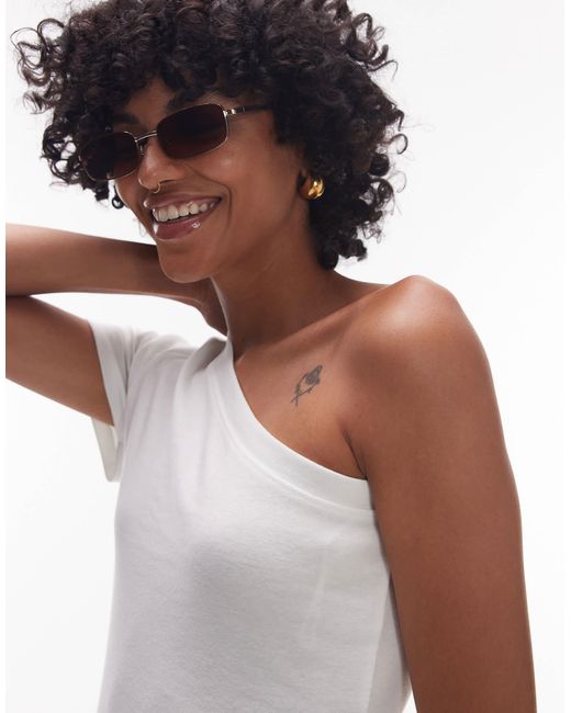 TOPSHOP Gray One Shoulder Tee