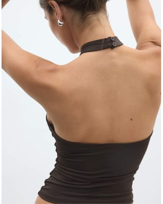 Stradivarius Black Halter Cross-Over Top