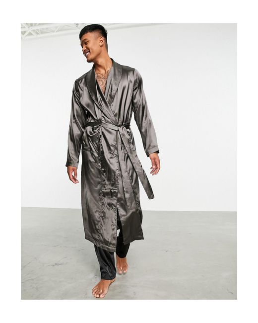 ASOS Co-ord Satin Dressing Gown in Grey (Gray) for Men | Lyst