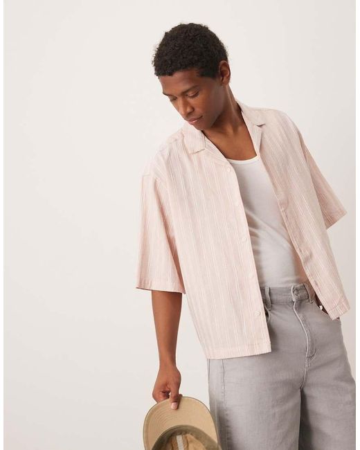 ASOS Natural Boxy Oversized Revere Shirt for men
