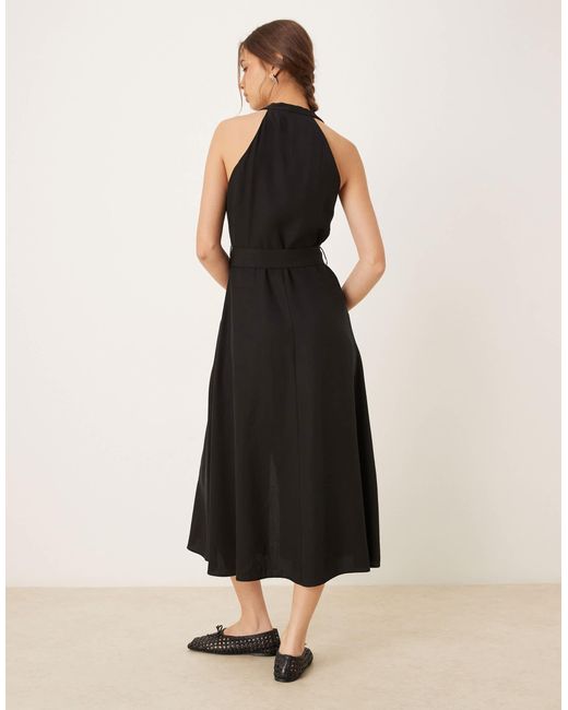 Mango Black Button Through Halterneck Midi Dress
