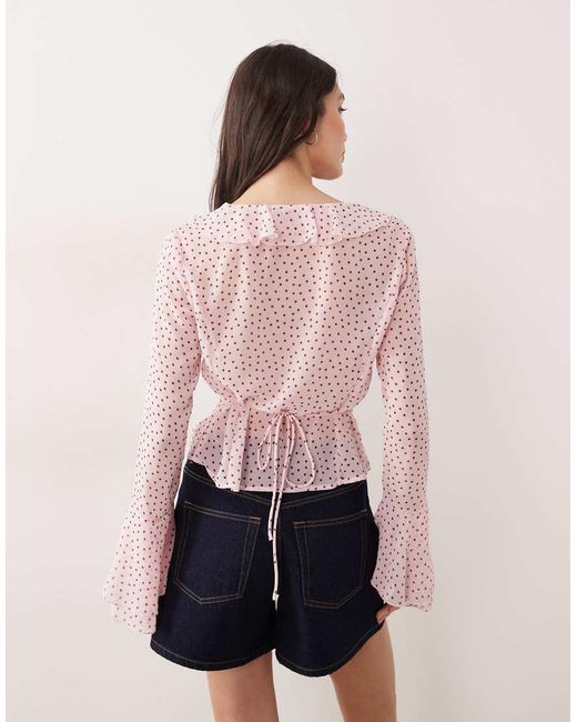 Gina Tricot Pink V-neck Ruffle Blouse