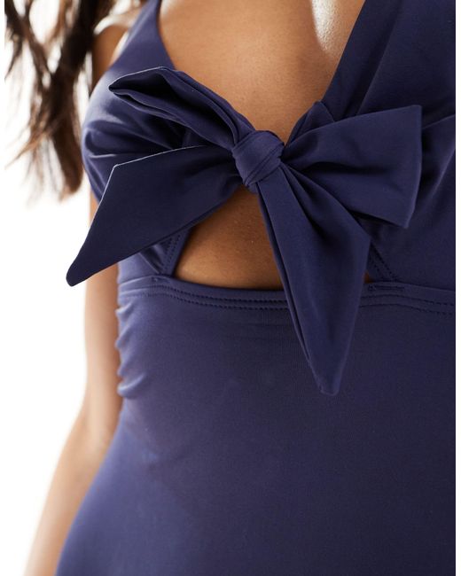 & Other Stories Blue Halter Neck Swimsuit With Bow Detail