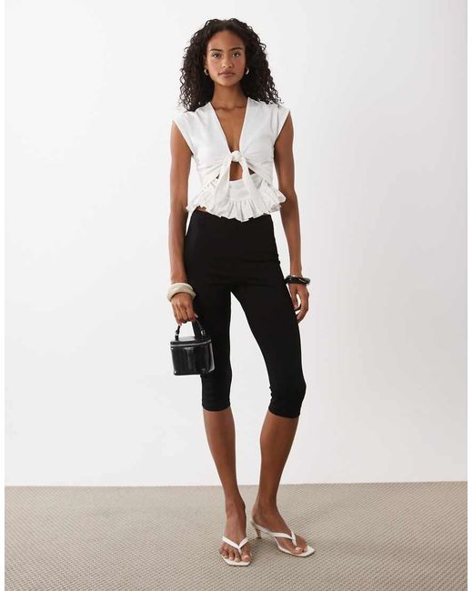 ASOS Blue Tie Front Cutout Top With Peplum Hem