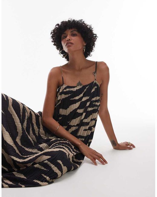 TOPSHOP Maxi Jurk Van Kreukelstof Met A-Lijn En Zebraprint in het White