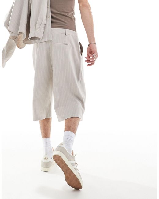Unisex - short habillé large d'ensemble coupe décontractée à rayures fines - sable Collusion en coloris Gray
