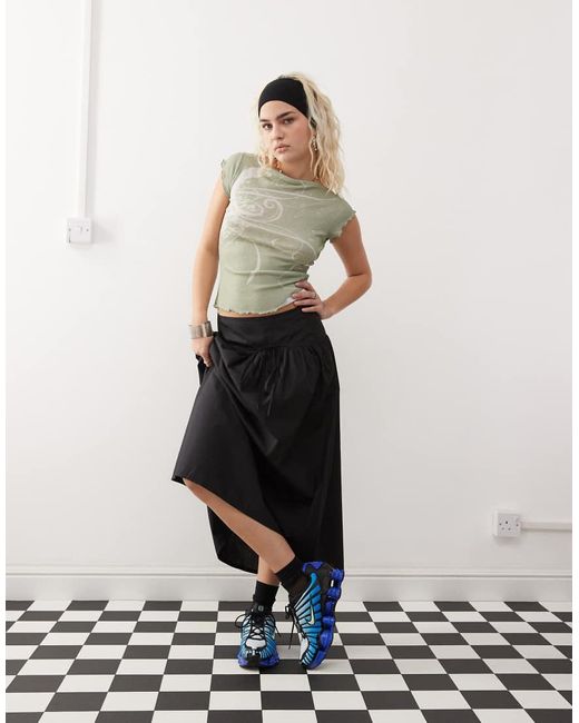 Collusion White Drop Waist Full Midi Skirt