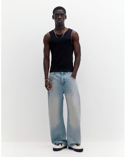 Pull&Bear Geribbeld Hemdje in het White voor heren