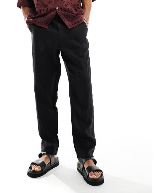 Cotton On Black Relaxed Straight Leg Linen Pants for men
