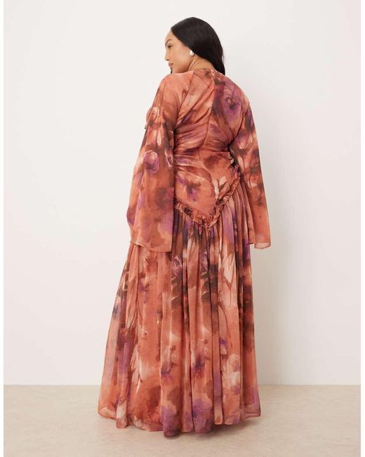 ASOS Asos Design Curve Crinkle Chiffon Gathered Maxi Dress With Micro Ruffles