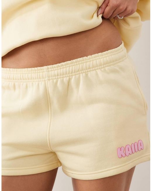 Kaiia Natural Cotton Rich Contrast Printed Logo Sweatshirt Fabric Mini Shorts