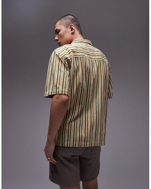 Topman Gray Short Sleeve Relaxed Striped Shirt for men