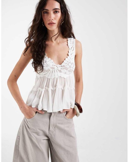 Free People White Intimately Fp Petal Party Ruffle Cami Top