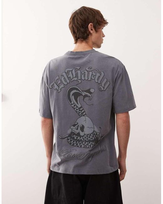 Ed Hardy Gray Snake And Skull Acid Wash T-shirt for men