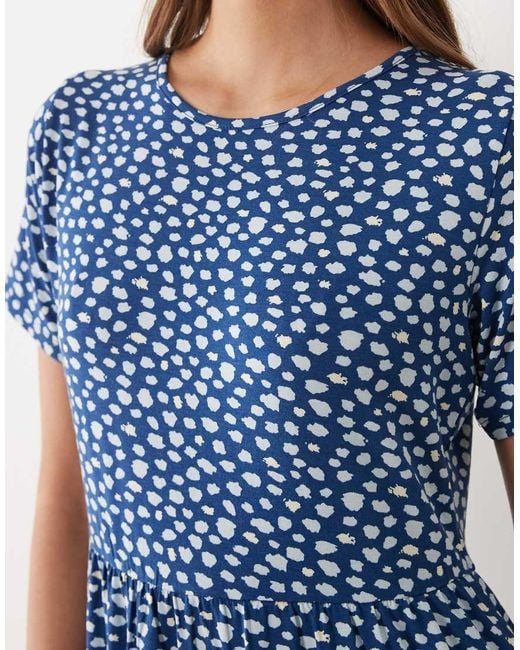 Wednesday's Girl Blue Short Sleeve Smudge Spot Mini Dress