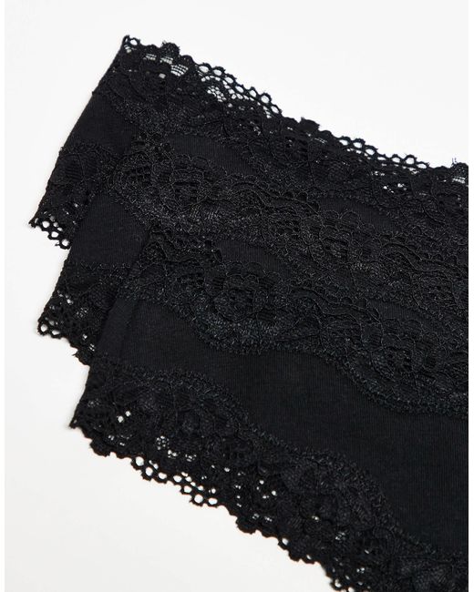 ASOS Asos Design 3 Pack Cotton & Lace Trim High Rise Malibu Thong in ...