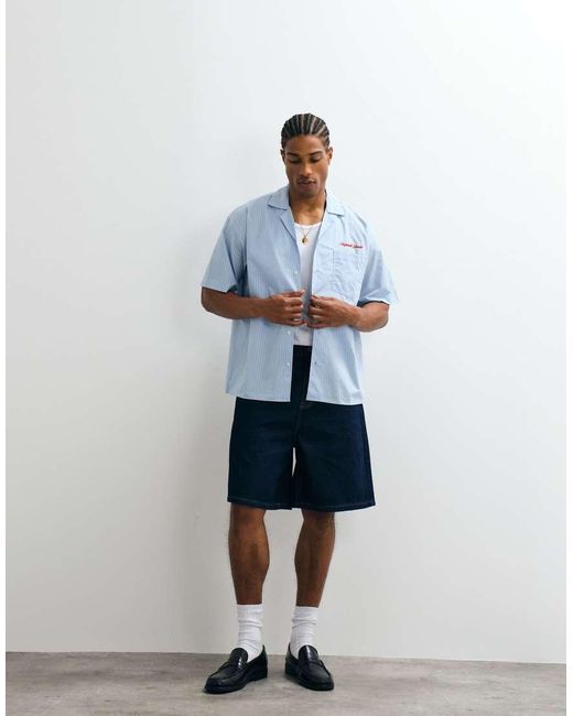 Jack & Jones White Poplin Stripe Shirt With Pocket Embroidery for men