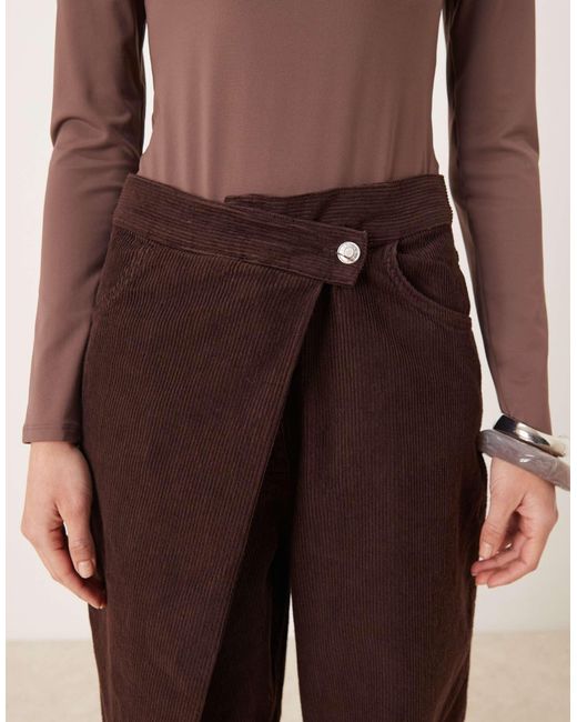 ASOS Natural Corduroy Wrap Over Wide Leg Jean