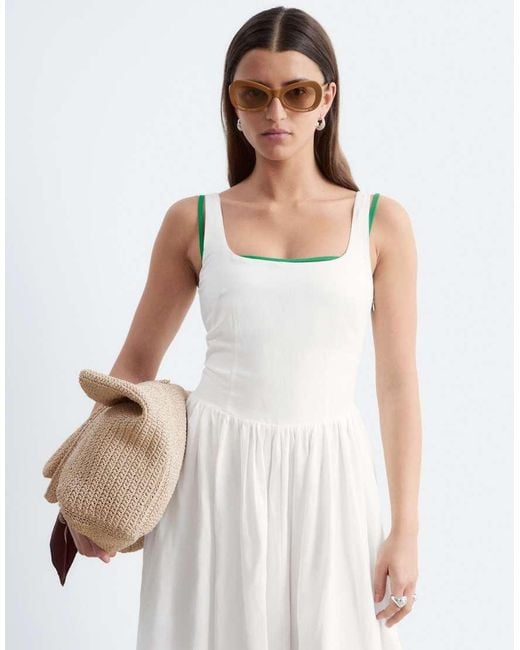 & Other Stories White Corset Detail Midi Dress With Puff Skirt