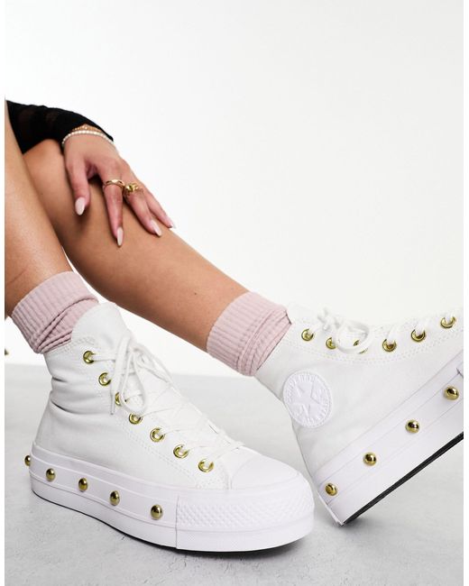Converse White Chuck Taylor All Star Lift Star Studded Platform Sneakers