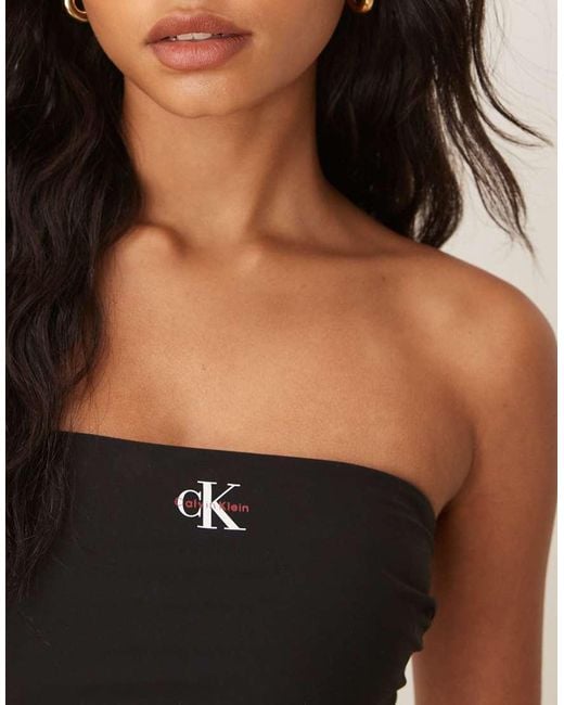 Calvin Klein Black Logo Strapless One Piece Swimsuit