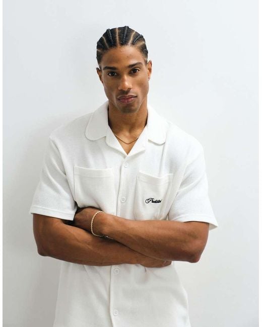 Prohibited White Short Sleeve Revere Collar Waffle Shirt Co-ord for men