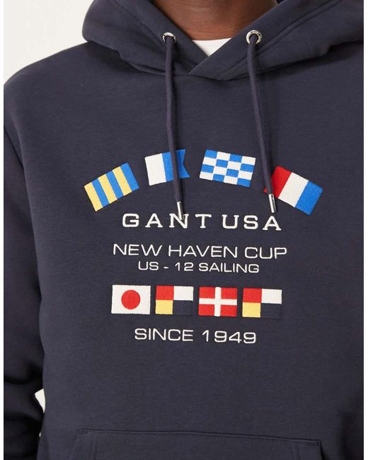 Sudadera Con Capucha Y Logo De Bandera Y Texto "Usa" De Gant de hombre de color Blue
