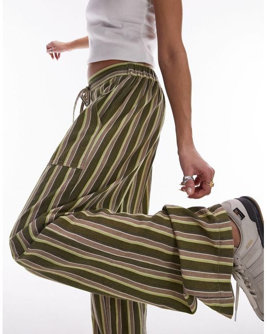 TOPSHOP Multicolor Low Rise Stripe Draw Cord Straight Leg Linen Trouser