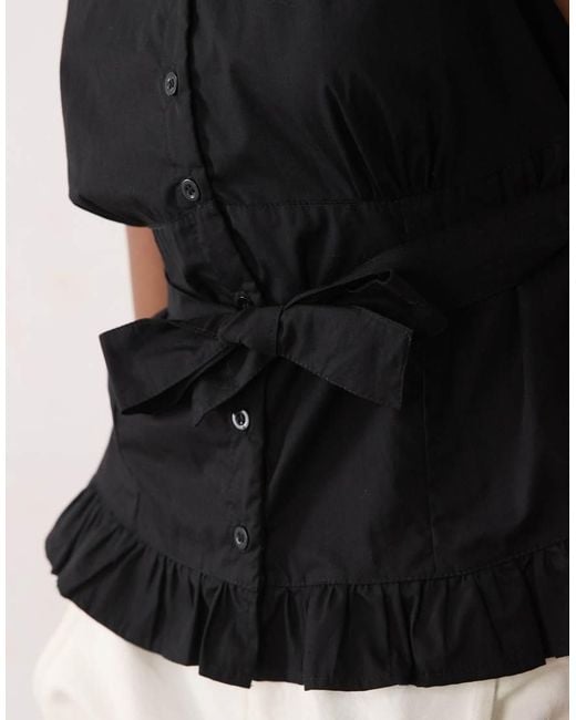 Motel Black Closie Puff Sleeve Blouse