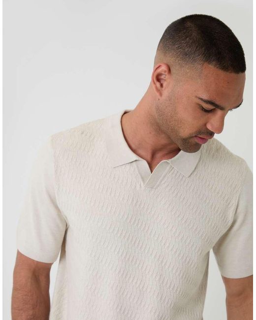 Threadbare White Textured Knit Trophy Neck Polo for men