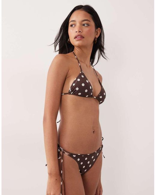 Mango Brown Polka Dot Tie Back Bikini Top