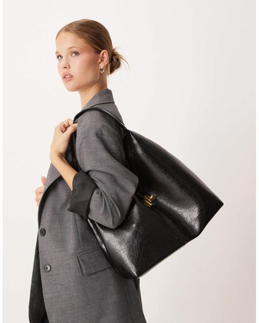 ASOS Black Tote Bag With Lock Detail
